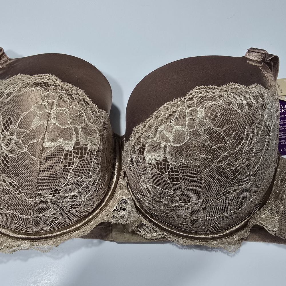 Lace Trimmed Satin Bra - Brown